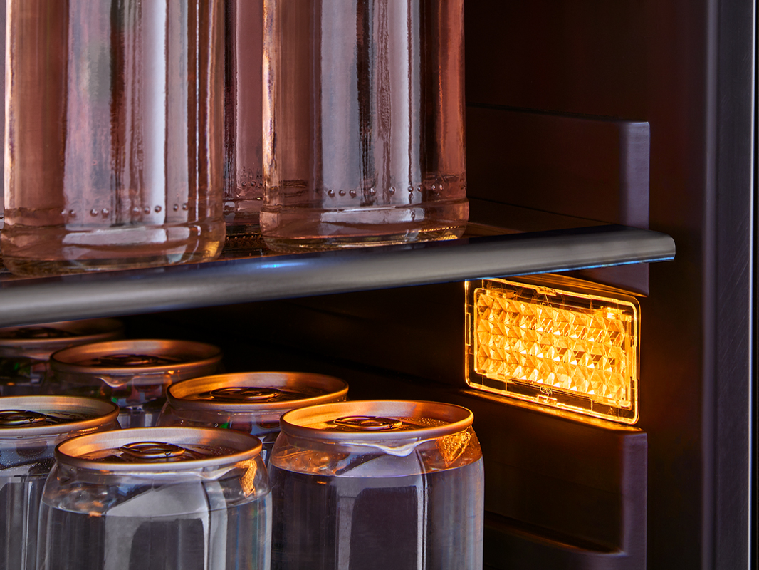 Zephyr Presrv™ Single Zone Beverage Cooler in Black Stainless Steel, 3-Color LED lights in Amber