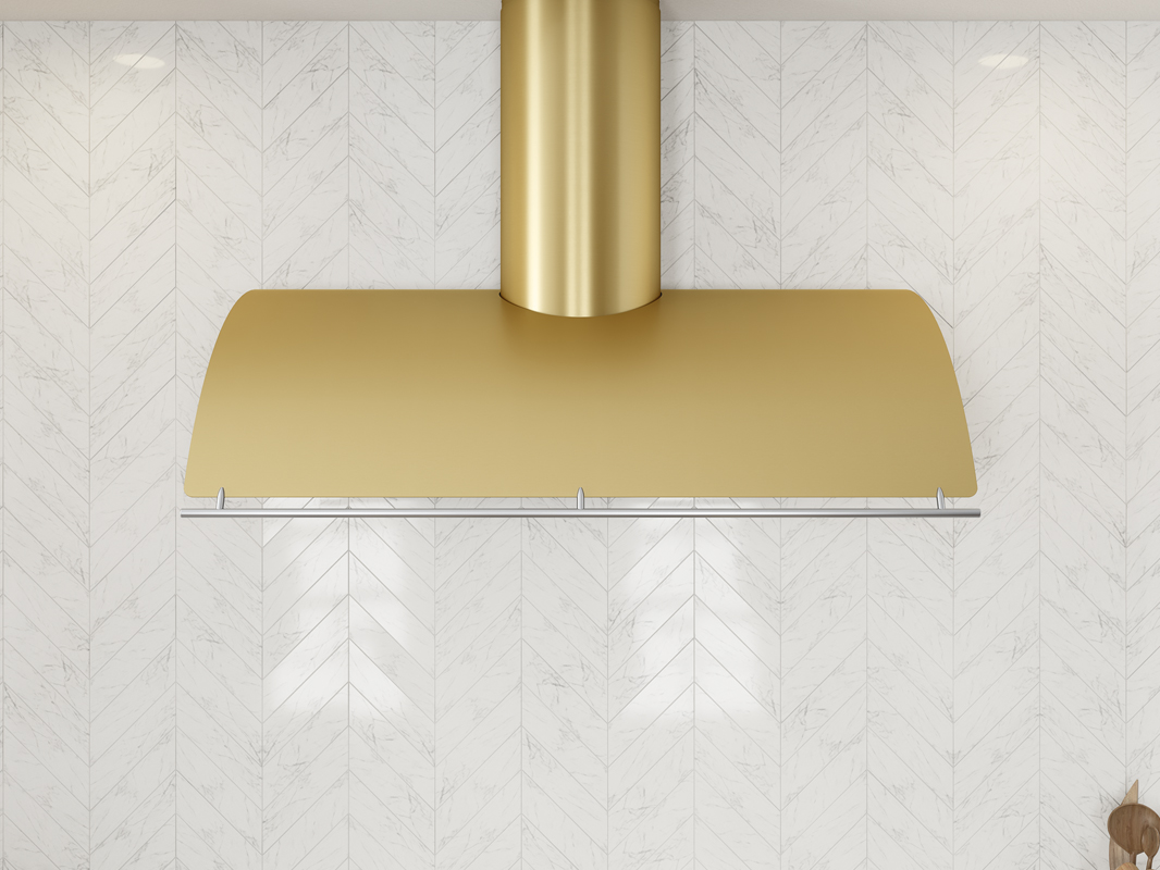 COK-C Zephyr Okeanito Wall Range Hood in brushed gold