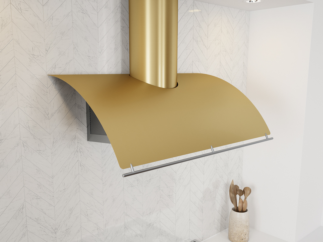 COK-C Zephyr Okeanito Wall Range Hood in brushed gold