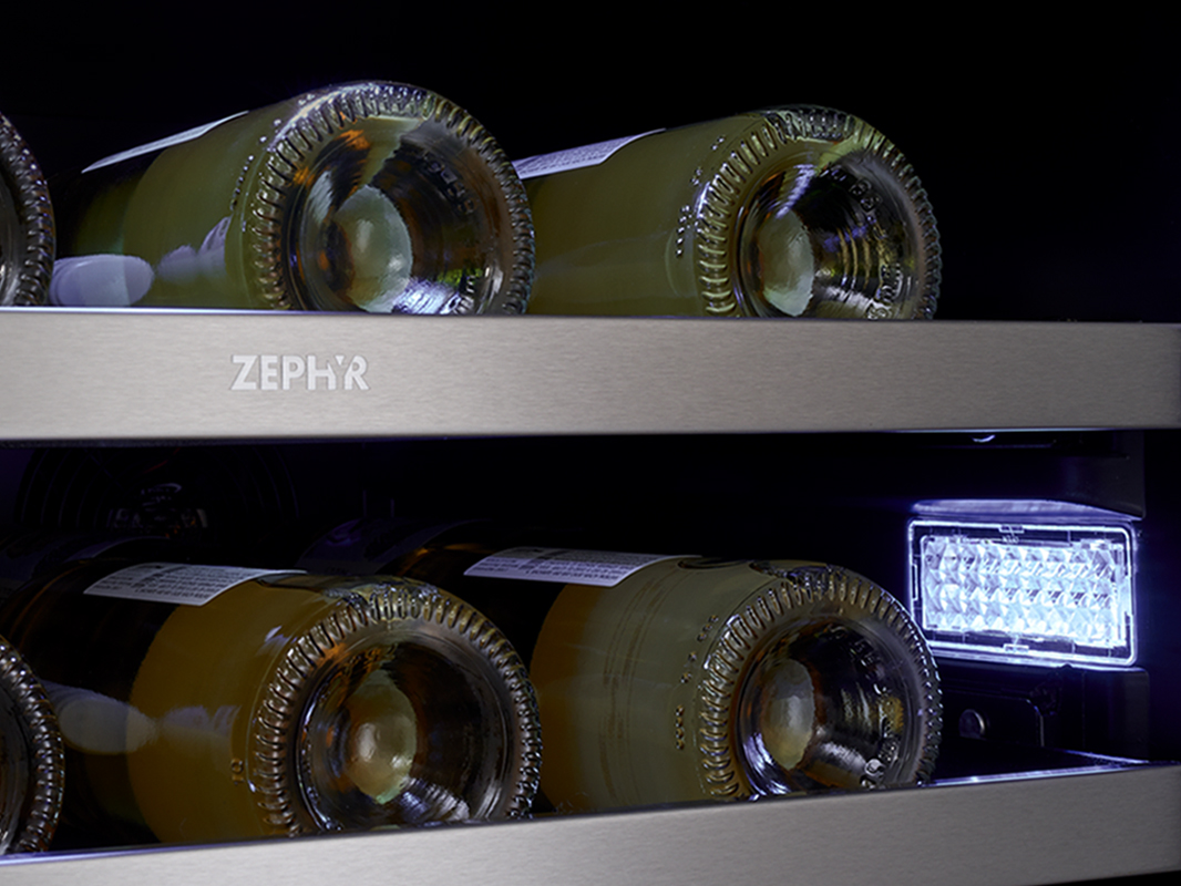 Zephyr Presrv™ Pro Dual Zone Wine Cooler cloud white LED lights