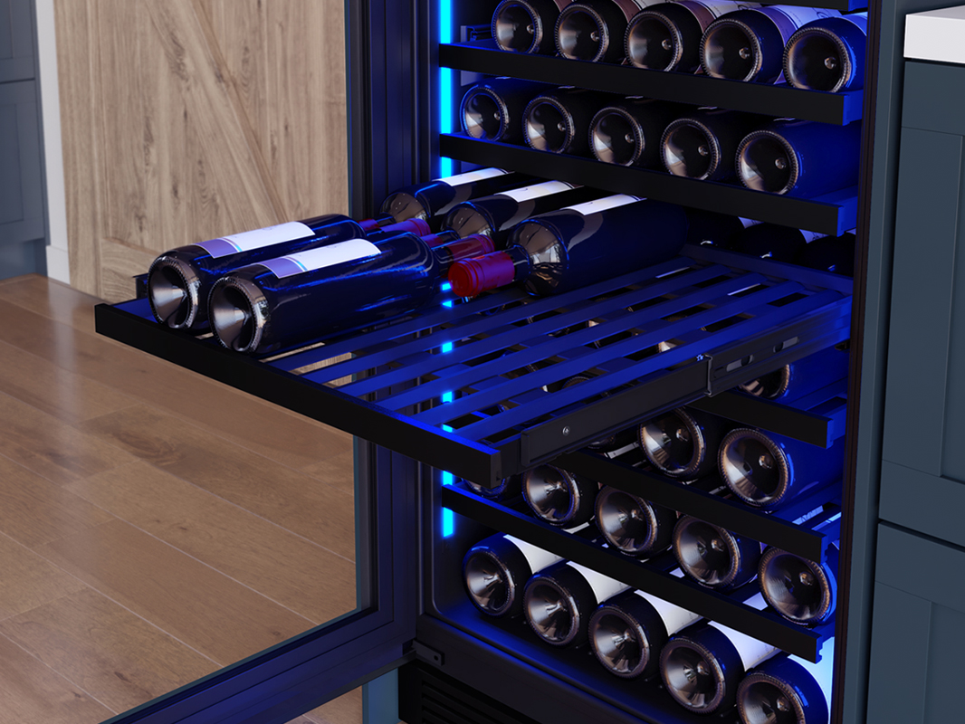 PRW24F02CPG Zephyr Presrv® Full Size Panel Ready Dual Zone Wine Cooler full-extension wood racks